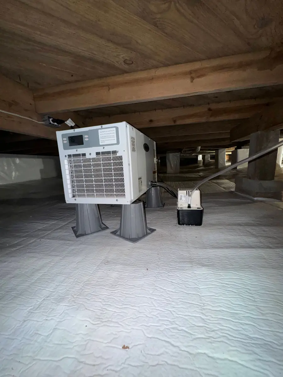 Commercial crawl space dehumidifier on a sealed barrier